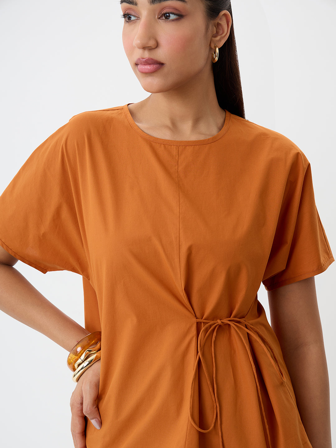 PaperLite Poplin Rust Side Tie-Up Top