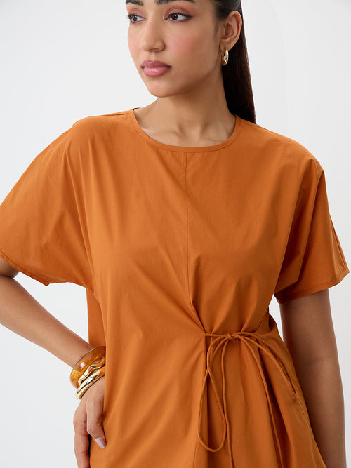 PaperLite Poplin Rust Side Tie-Up Top
