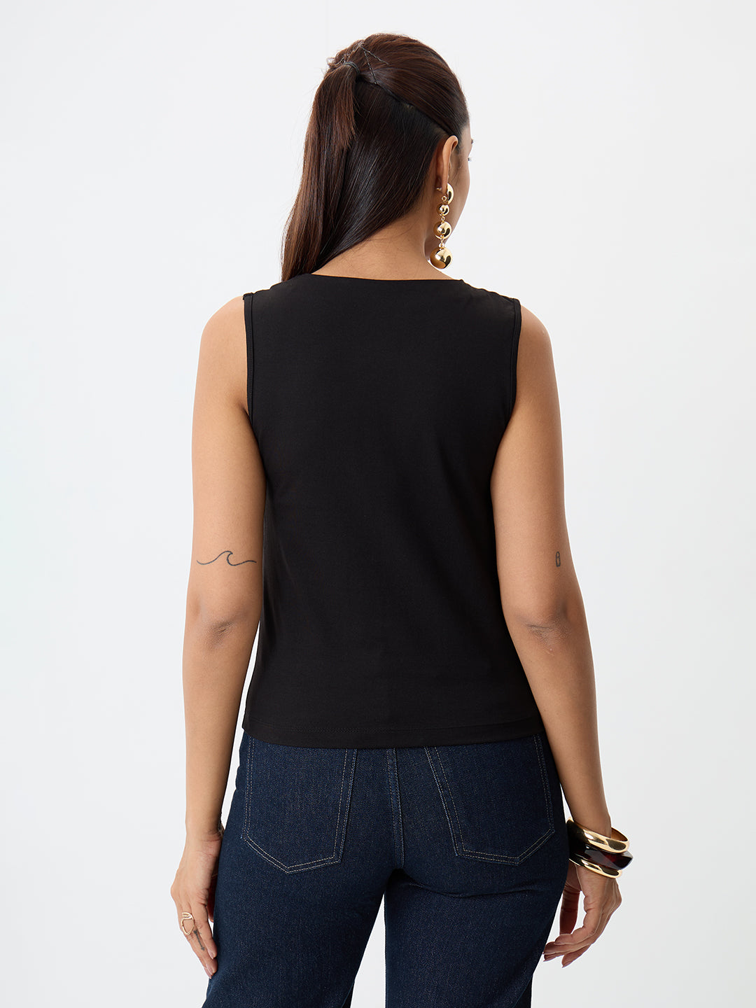 TrueStretch Black Asymmetric Neck Top