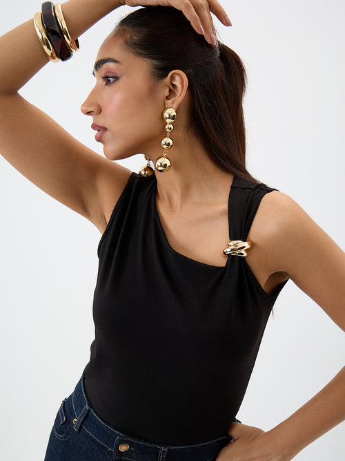 TrueStretch Black Asymmetric Neck Top