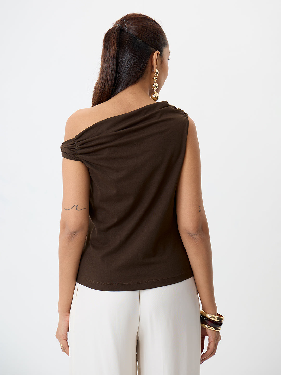 TrueStretch Brown One Shoulder Top