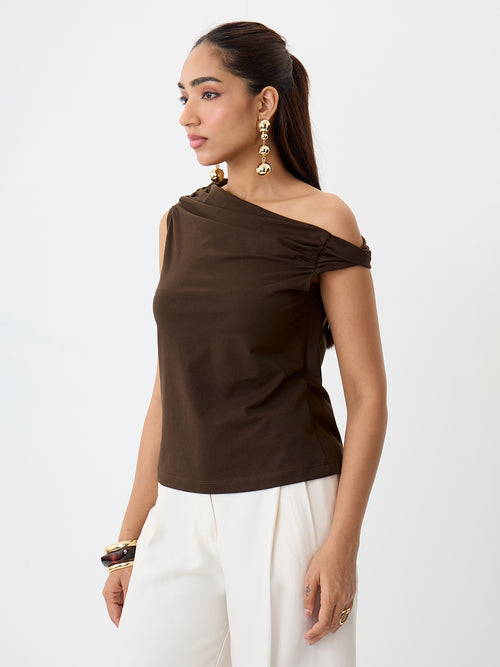 TrueStretch Brown One Shoulder Top