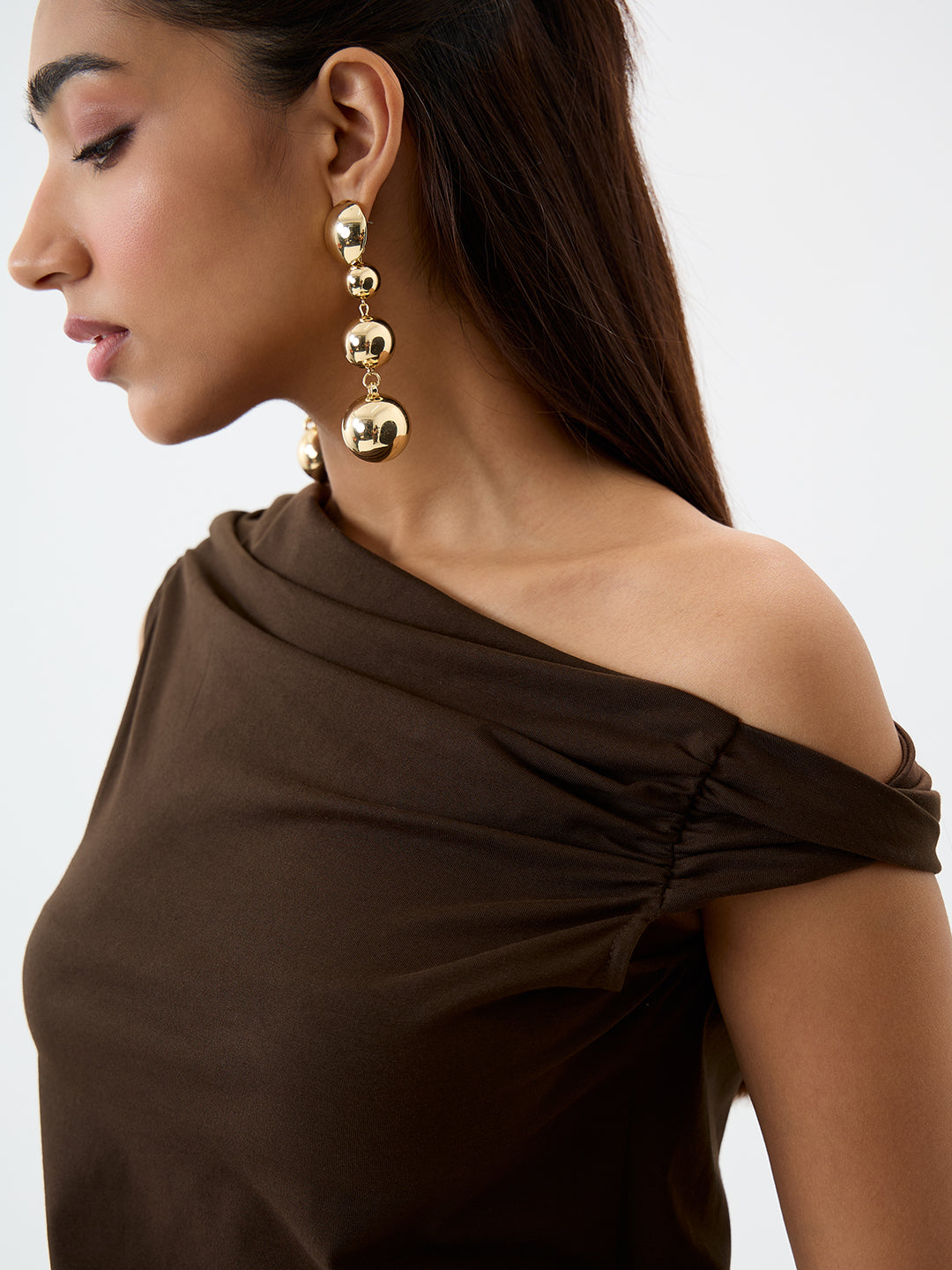 TrueStretch Brown One Shoulder Top