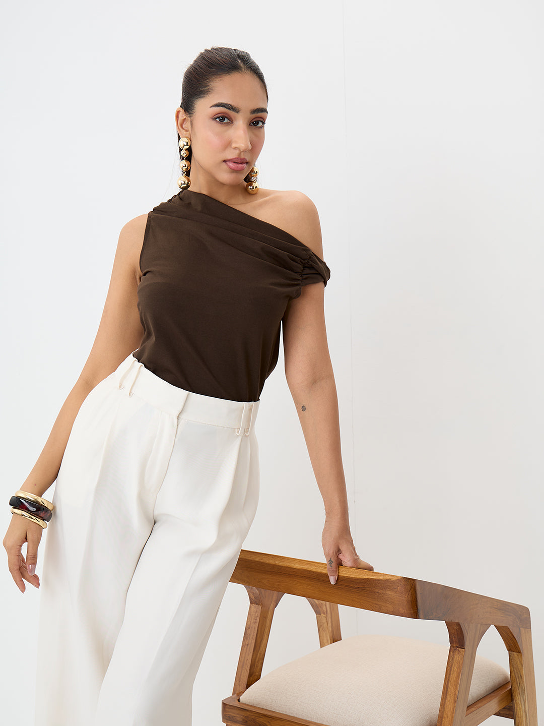 TrueStretch Brown One Shoulder Top