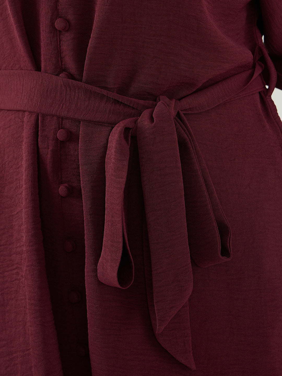 Wine Button Down Knee Length Dress