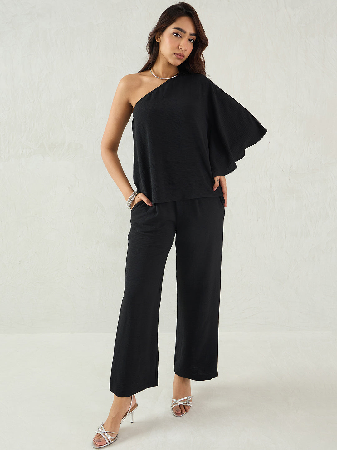 Black One Shoulder Co-Ord Set