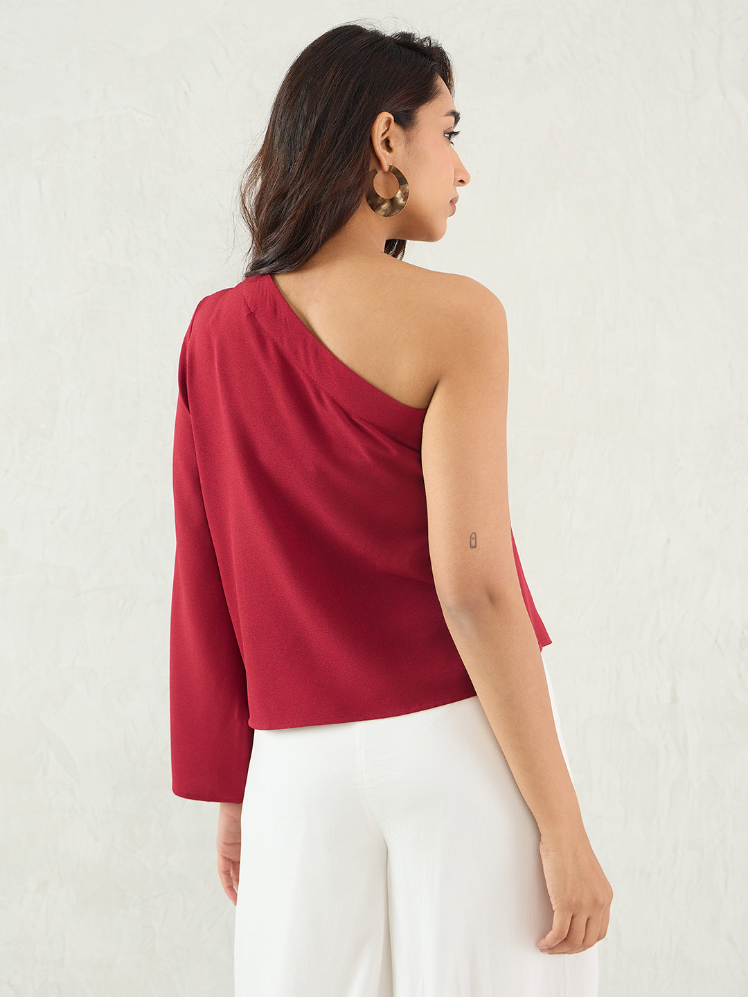 Maroon One Shoulder Bell Sleeve Top