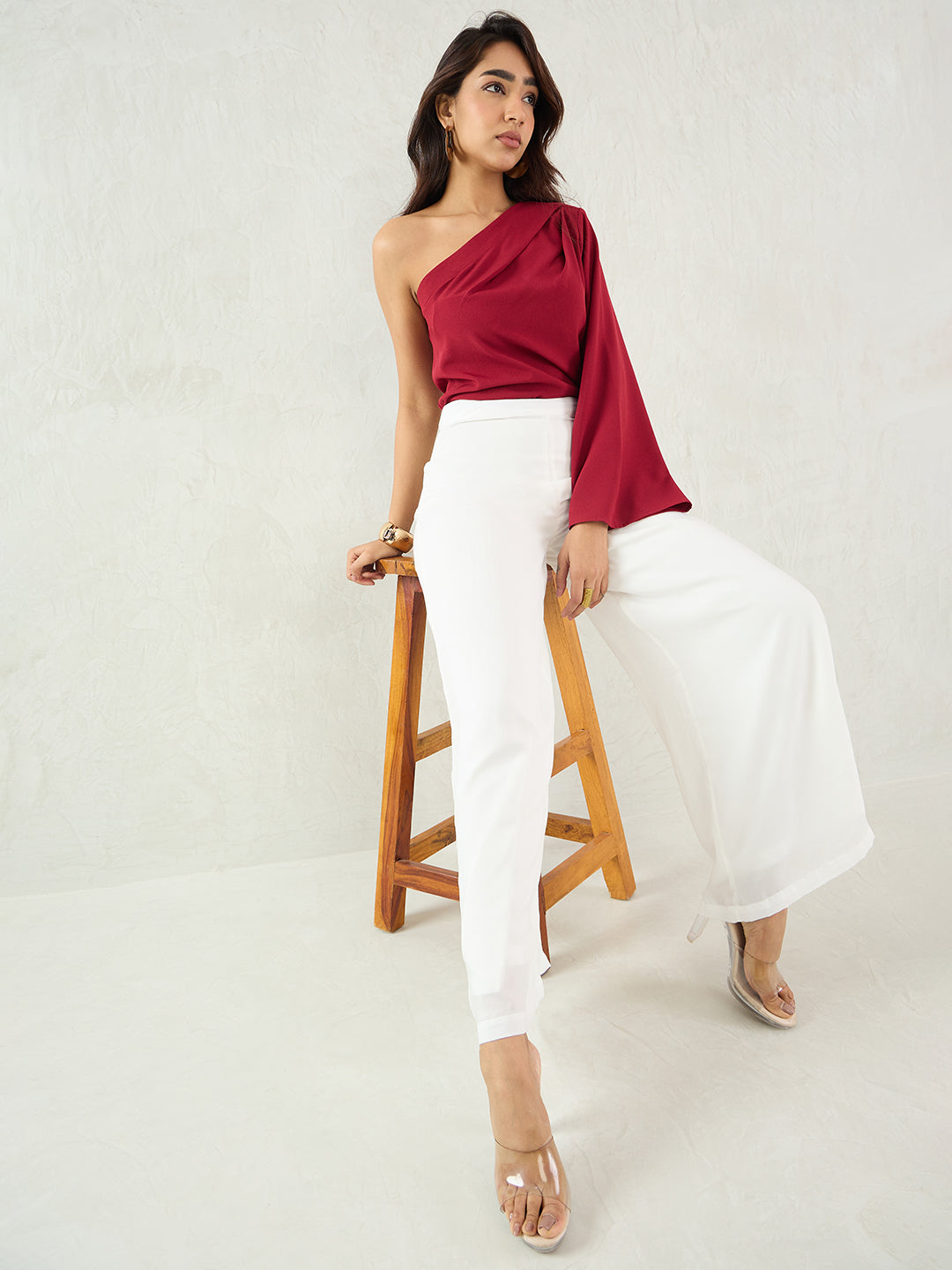 White Wide Leg Satin Pant