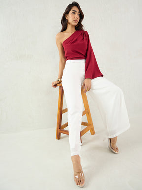 White Wide Leg Satin Pant