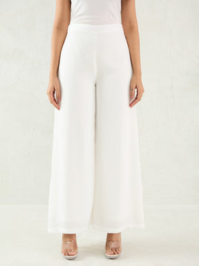 White Wide Leg Satin Pant
