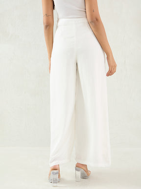 White Wide Leg Satin Pant