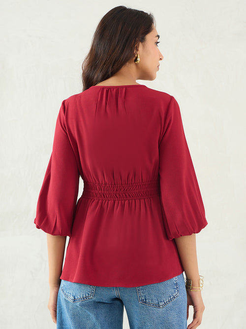 Maroon Cinched Waist Top