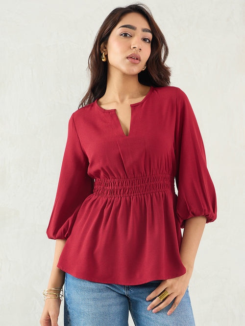Maroon Cinched Waist Top