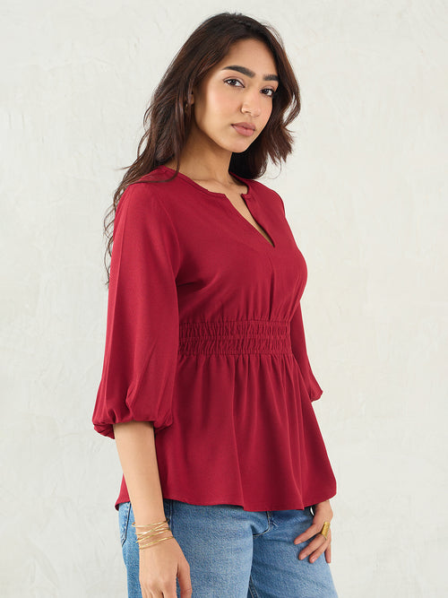 Maroon Cinched Waist Top