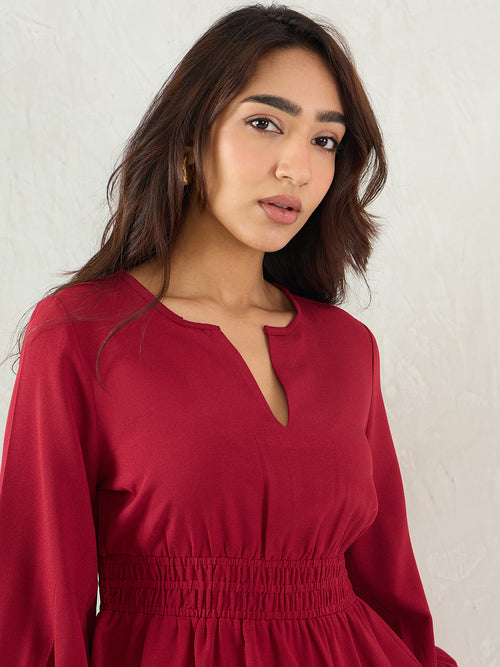 Maroon Cinched Waist Top