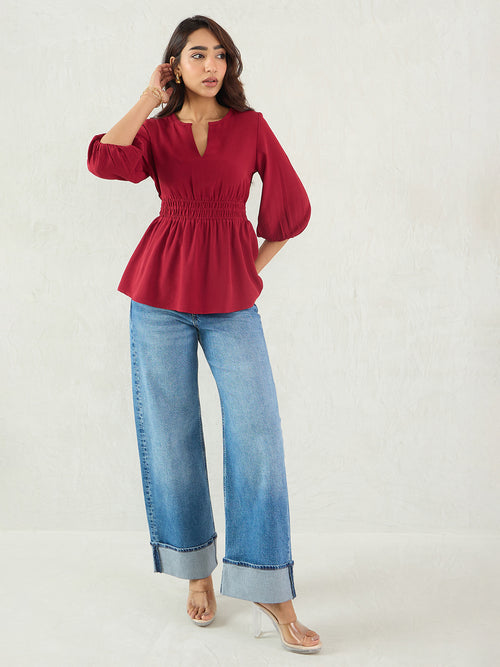 Maroon Cinched Waist Top