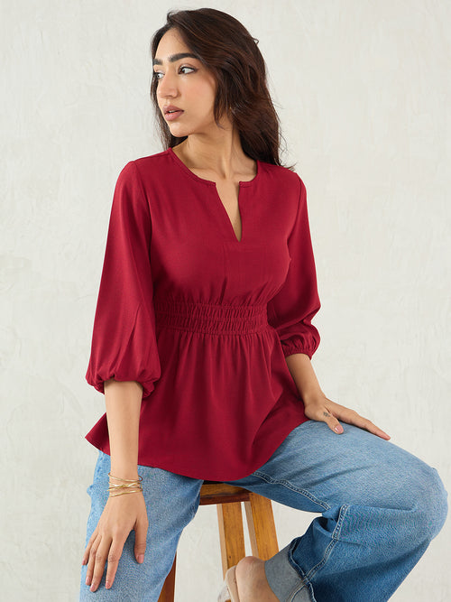 Maroon Cinched Waist Top
