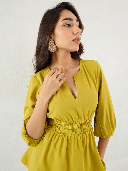 Citrine Green Cinched Waist Top