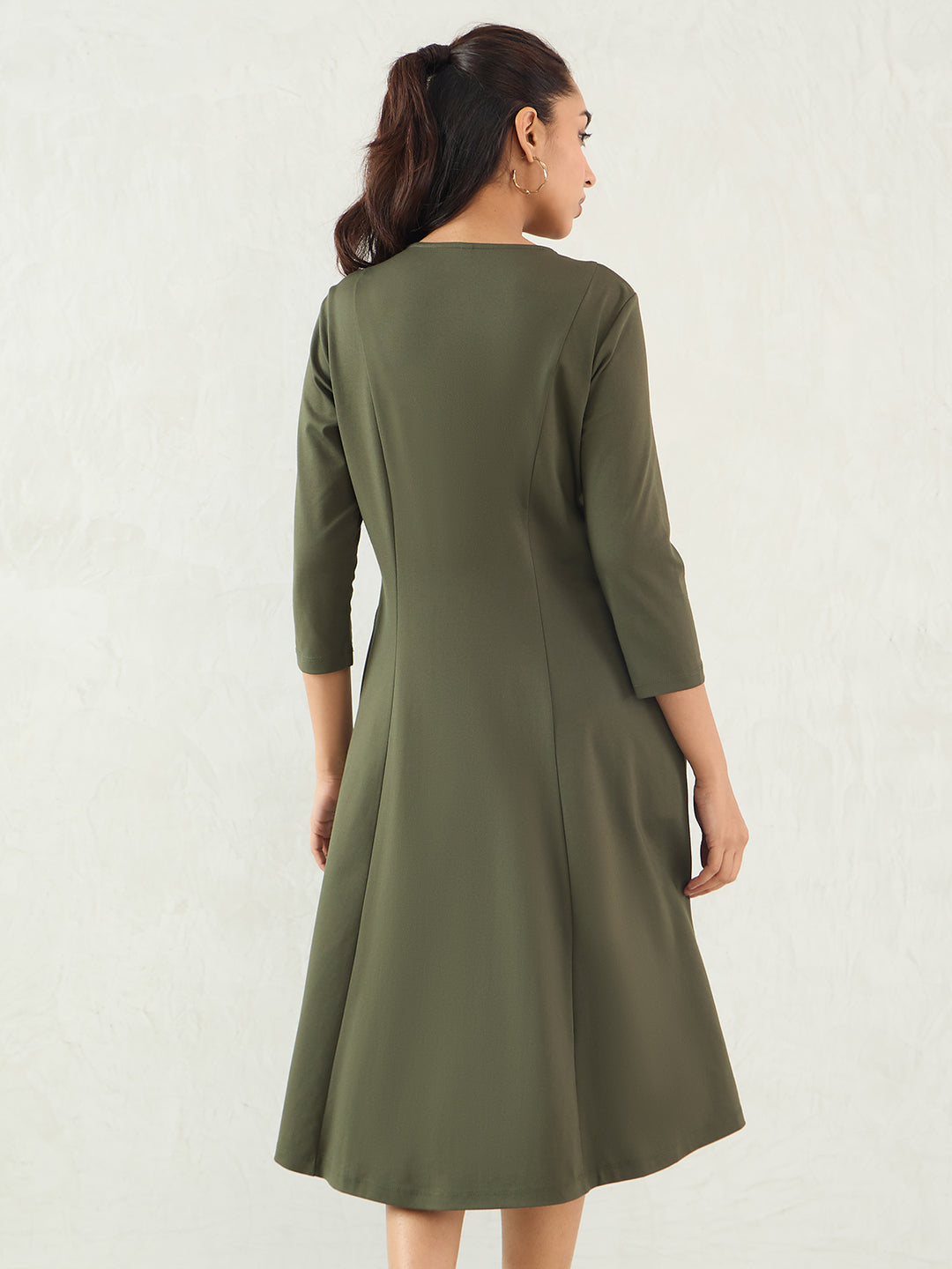 Olive Half Zip Travel Midi Dress