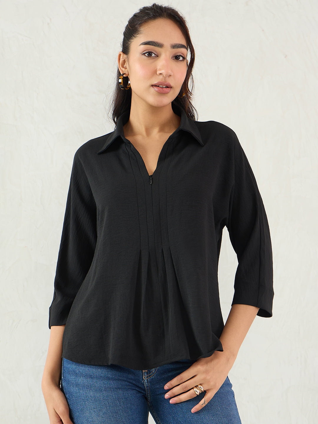 Black Pleat Detail Top