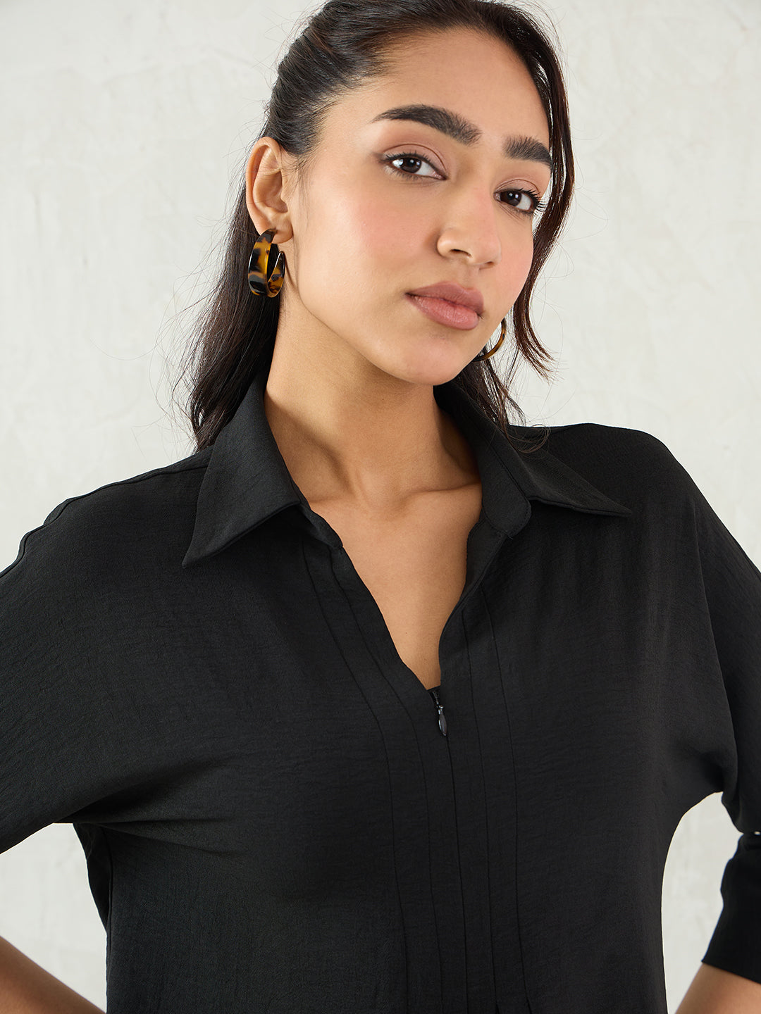 Black Pleat Detail Top