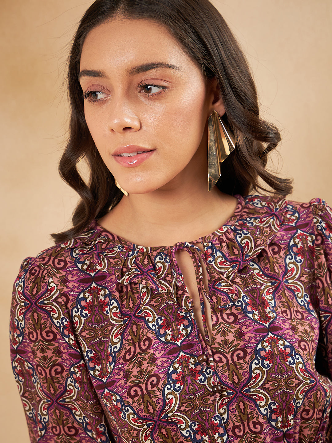 Pink Tile Printed Smocked Midi Dress