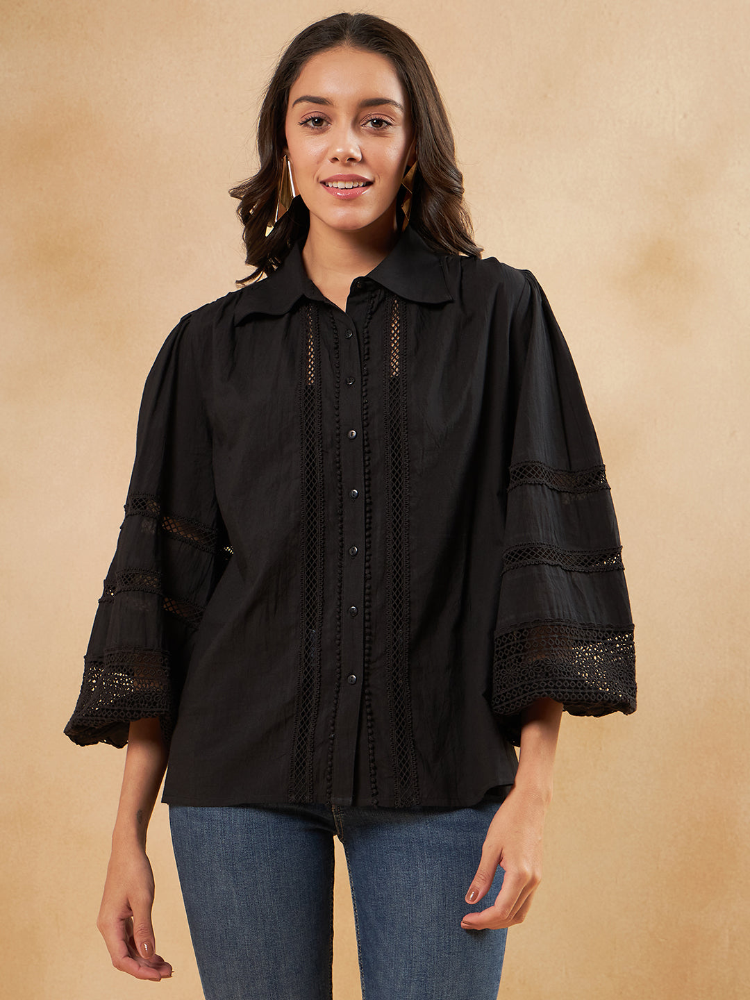 Black Lace Detail Shirt