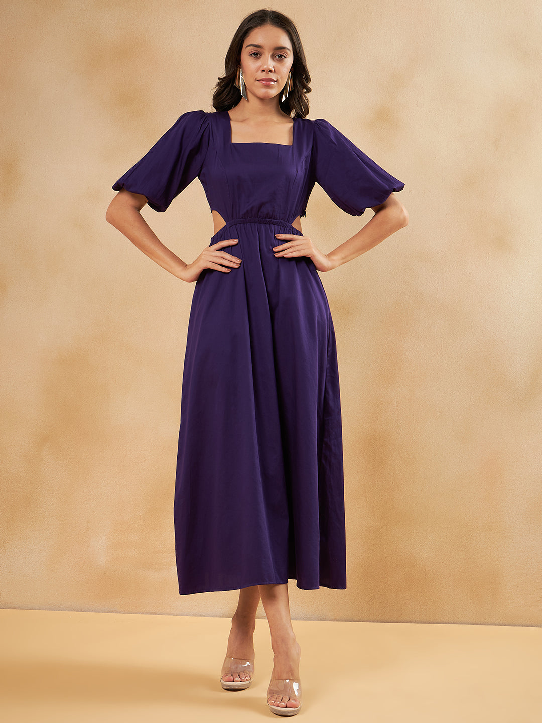 Purple Cotton Cut Out Maxi Dress
