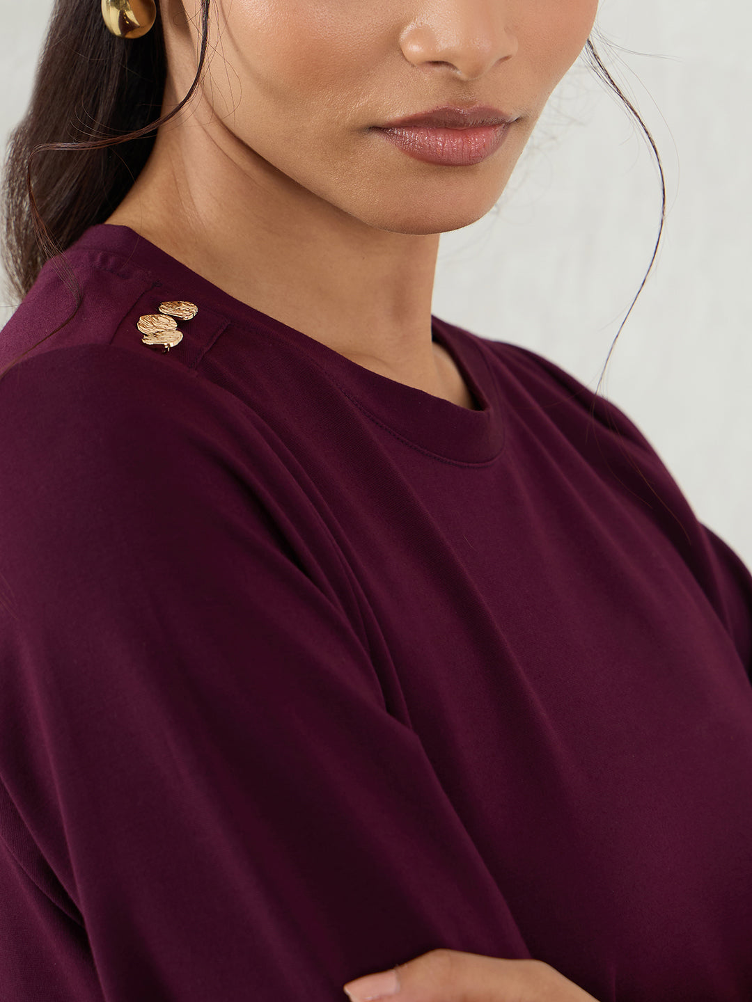 Wine Knit Slit Detail Midi Dress