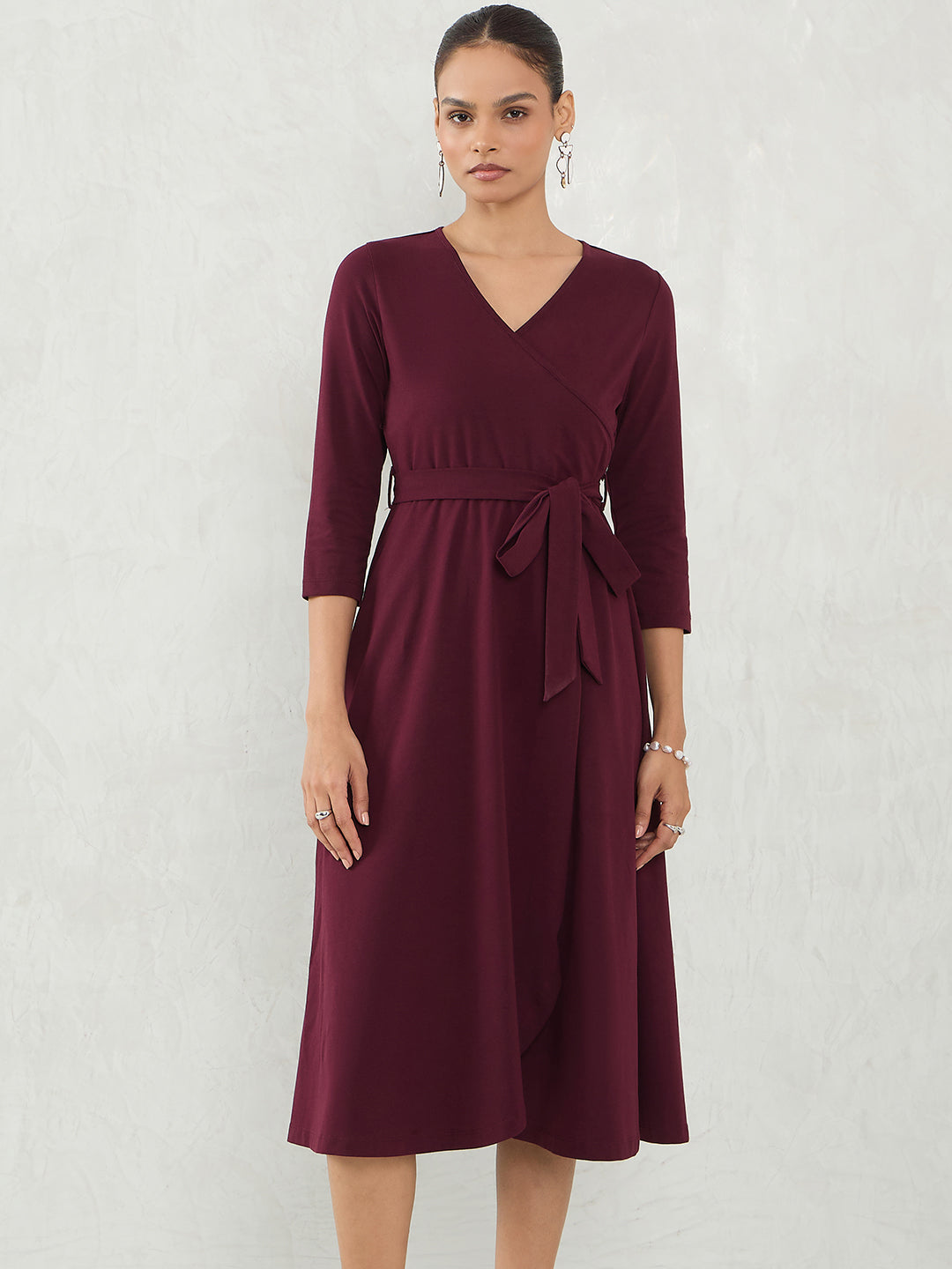 Wine Knit Wrap Midi Dress Wine Knit Wrap Midi Dress