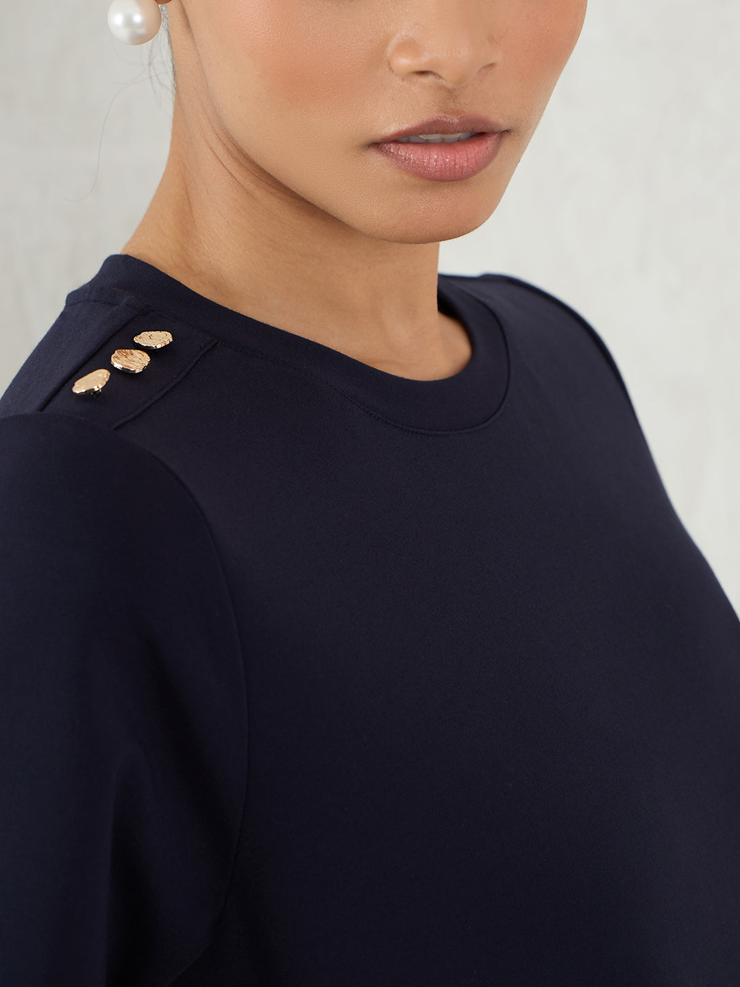 Navy Knit Slit Detail Midi Dress
