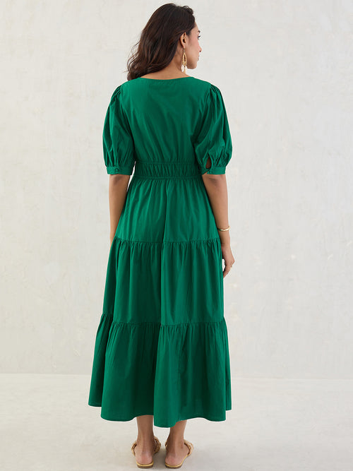 Green Poplin Smocked Maxi Dress