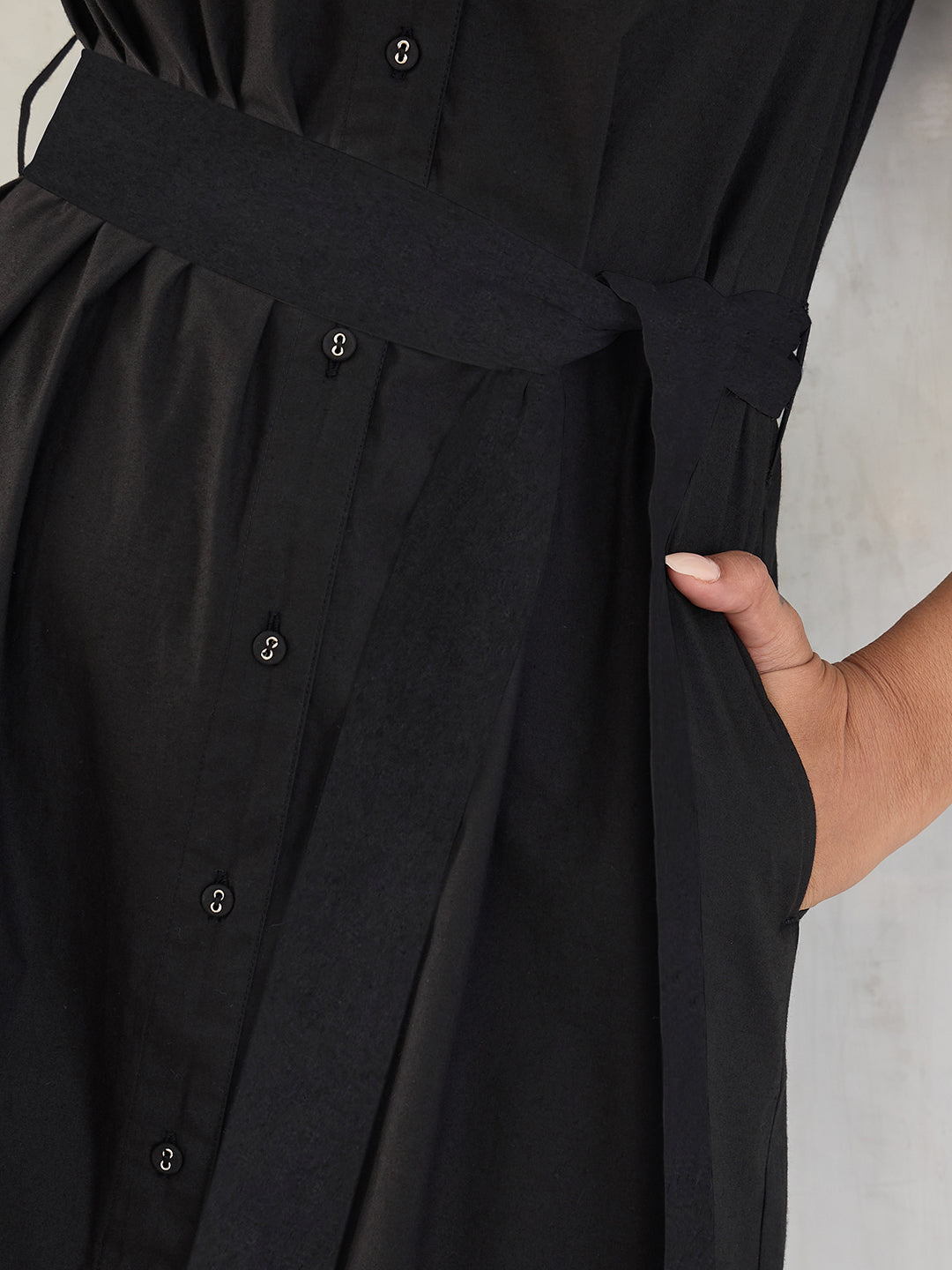 Black Colorblock Button Down Midi Dress
