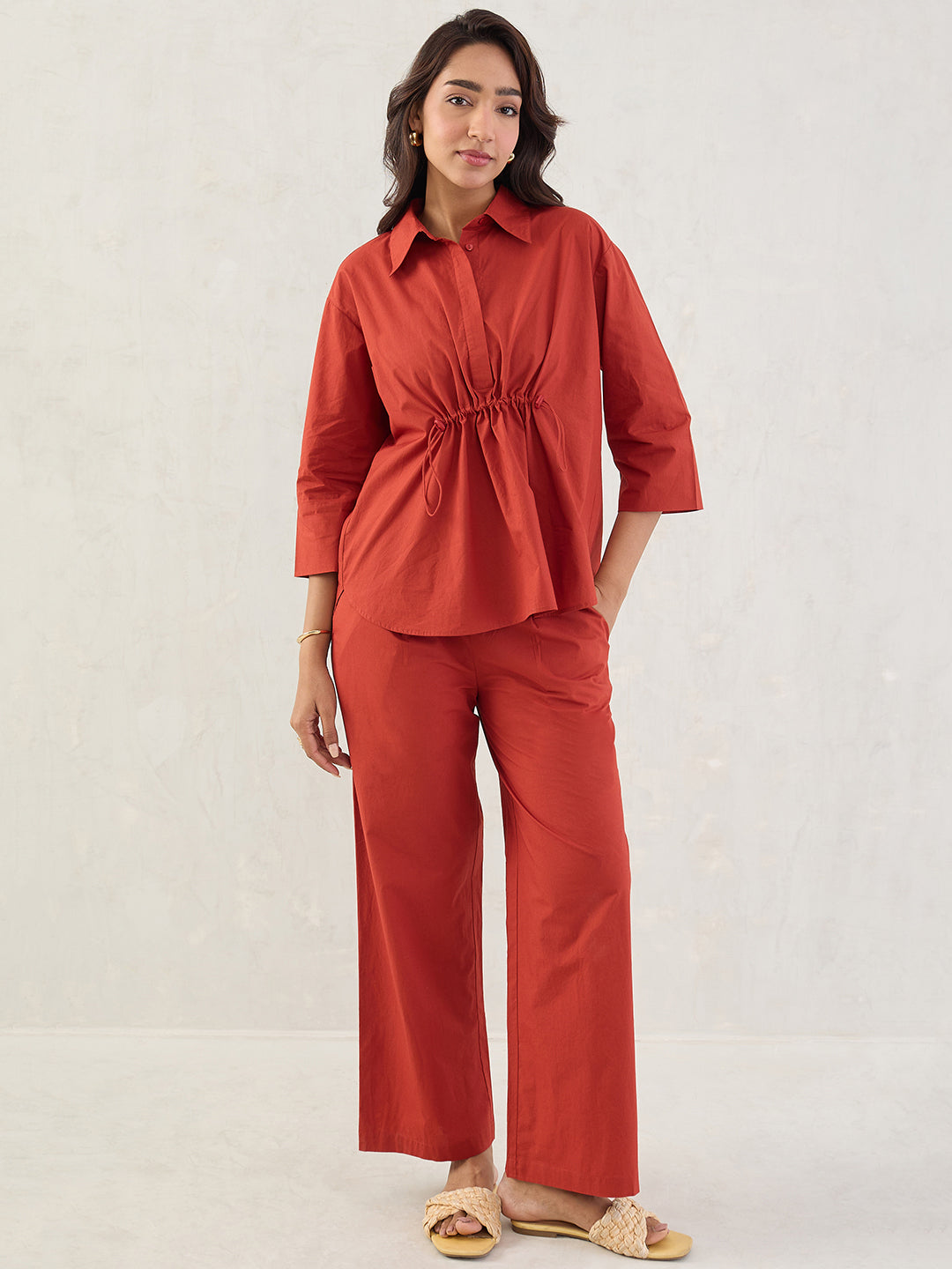 Rust Poplin Shirt Co-Ord Set