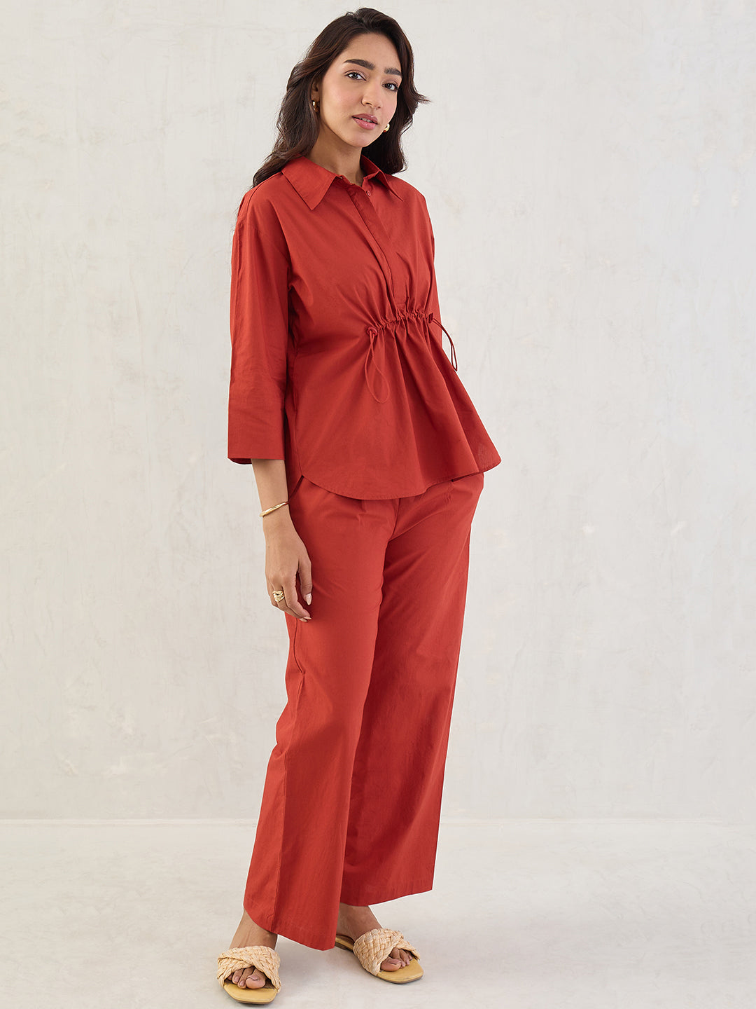 Rust Poplin Shirt Co-Ord Set