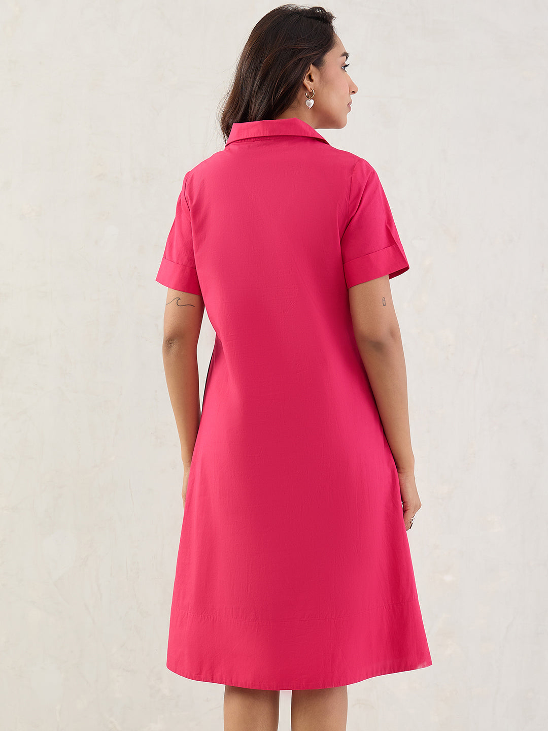 Pink Poplin Midi Dress