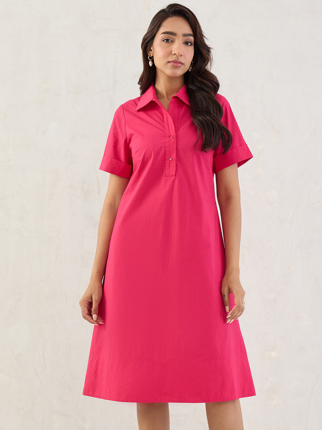 Pink Poplin Midi Dress