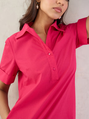Pink Poplin Midi Dress