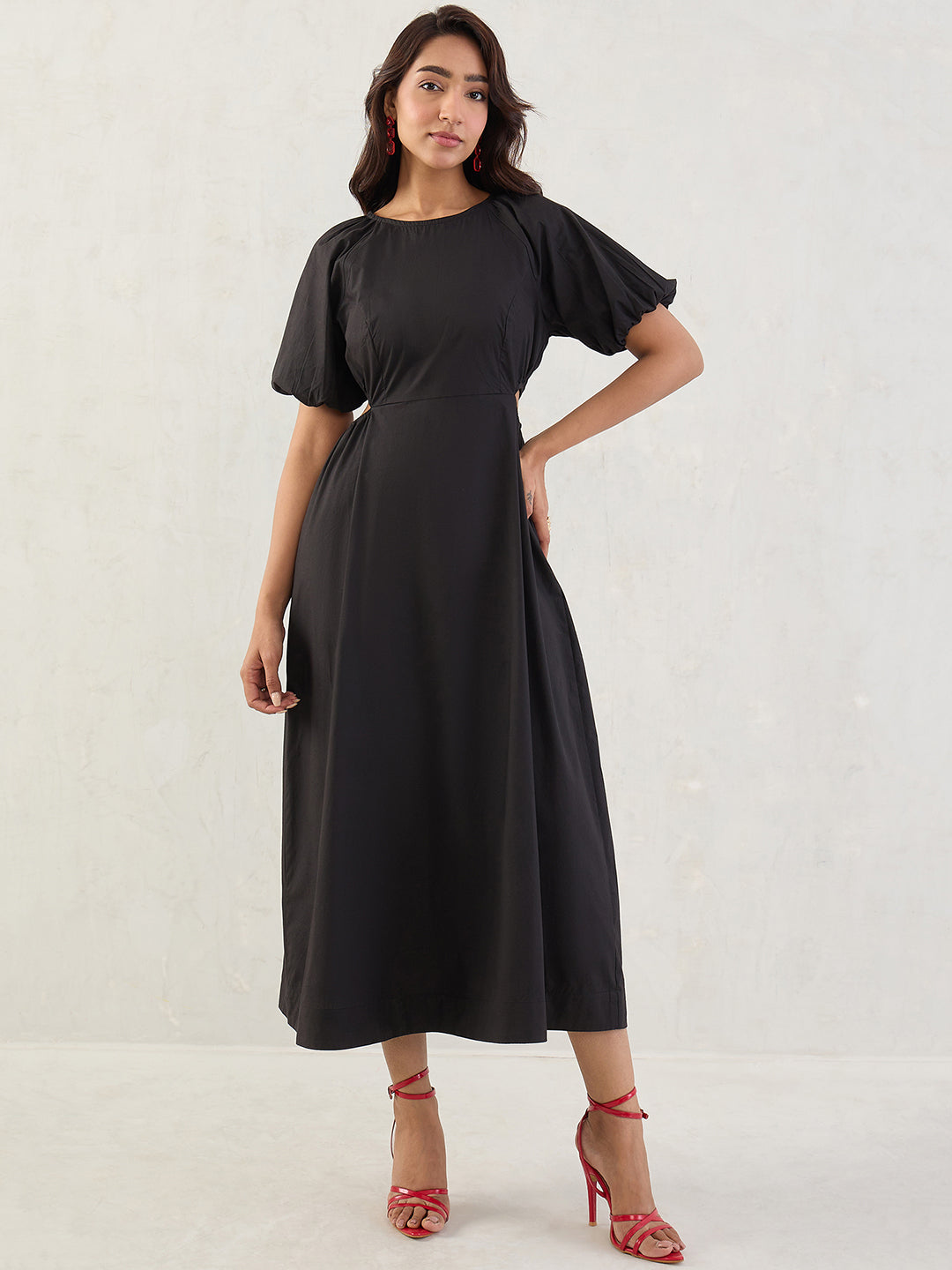 Black Poplin Cut Out Maxi Dress