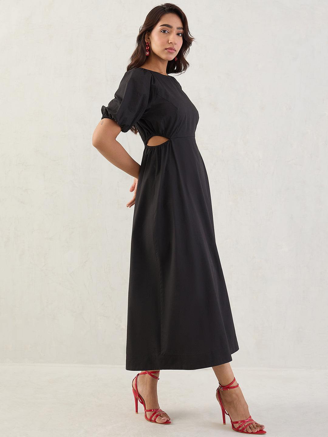 Black Poplin Cut Out Maxi Dress