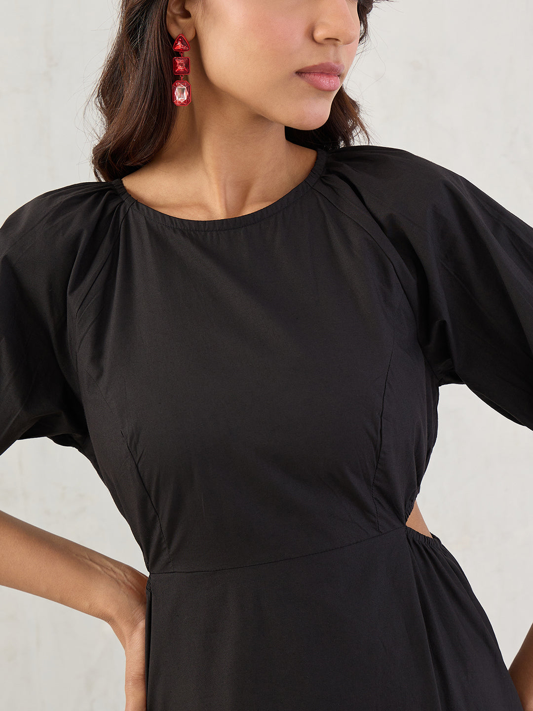 Black Poplin Cut Out Maxi Dress