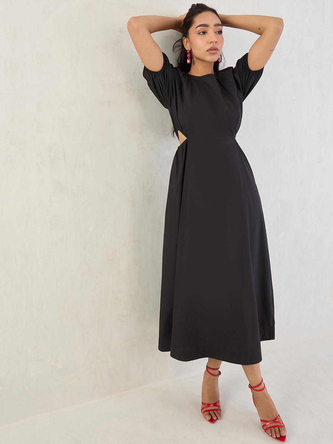 Black Poplin Cut Out Maxi Dress