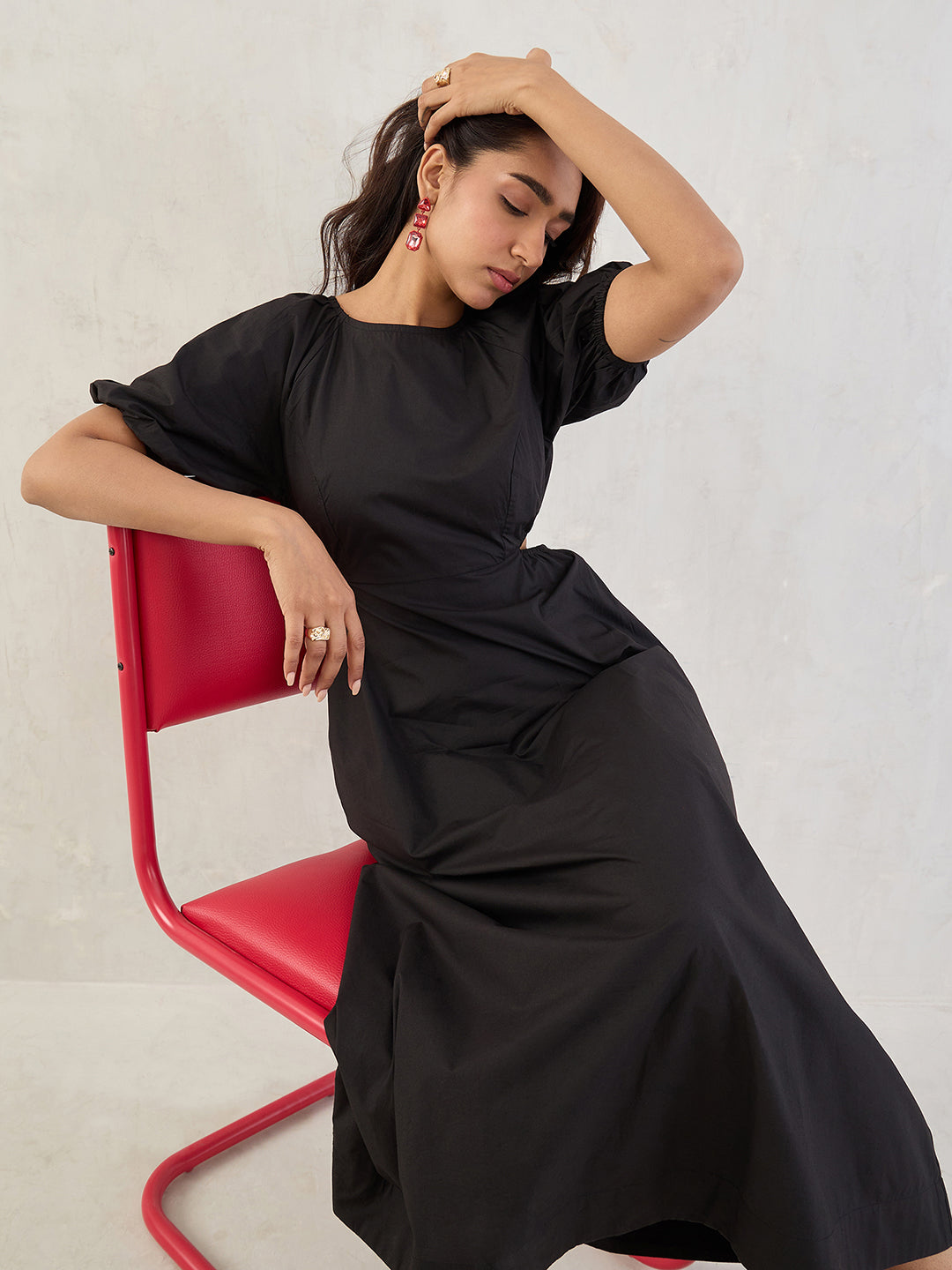 Black Poplin Cut Out Maxi Dress