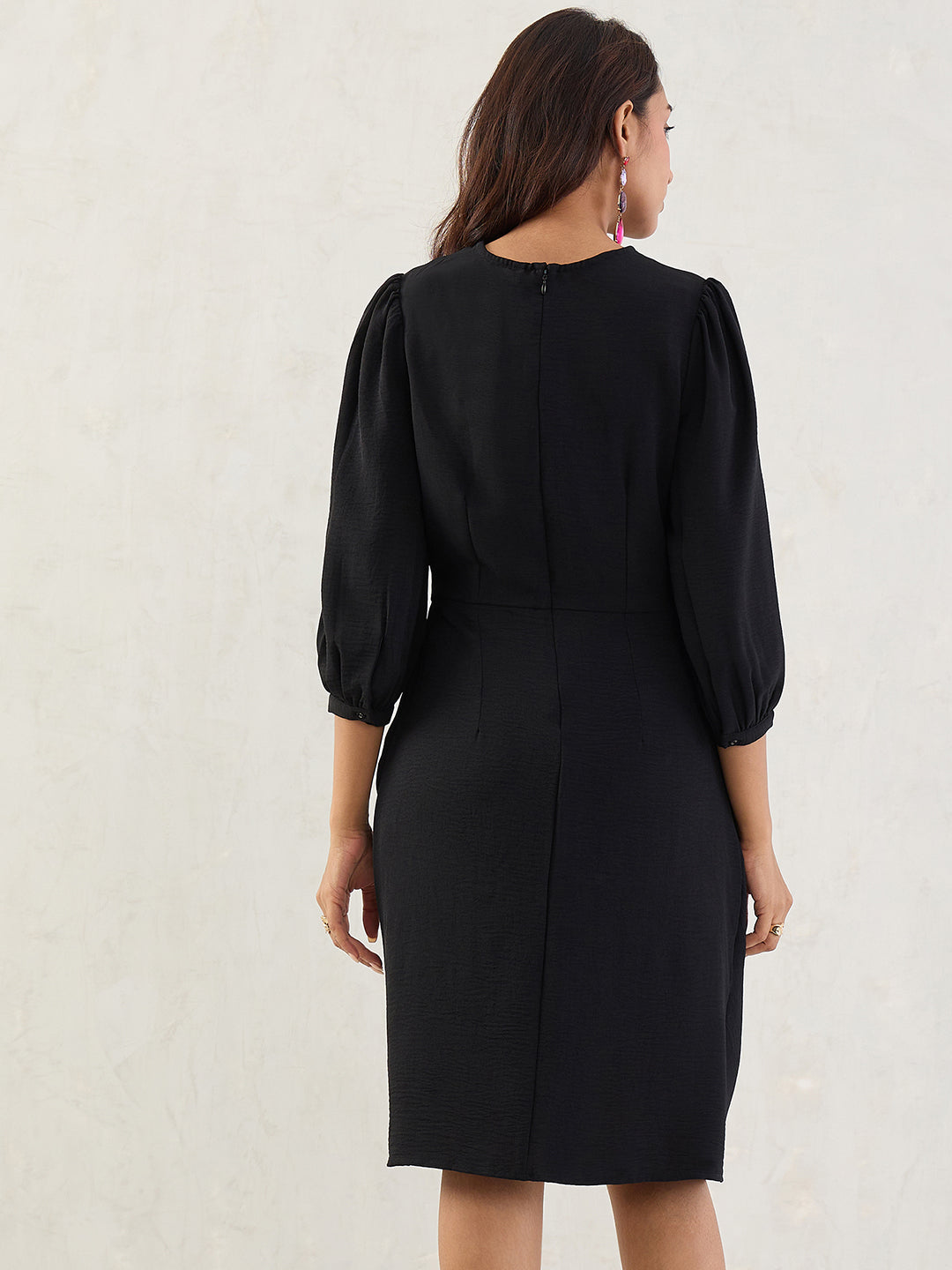 Black Knotted Knee Length Dress