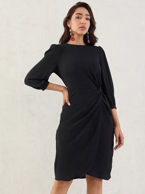 Black Knotted Knee Length Dress