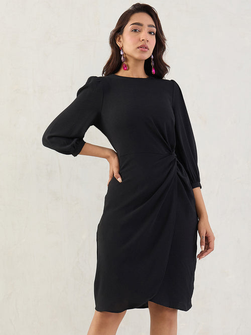 Black Knotted Knee Length Dress