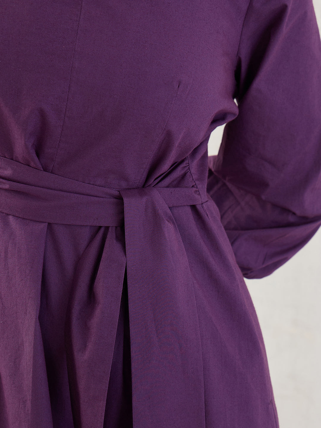 Deep Purple Poplin V-Neck Midi Dress