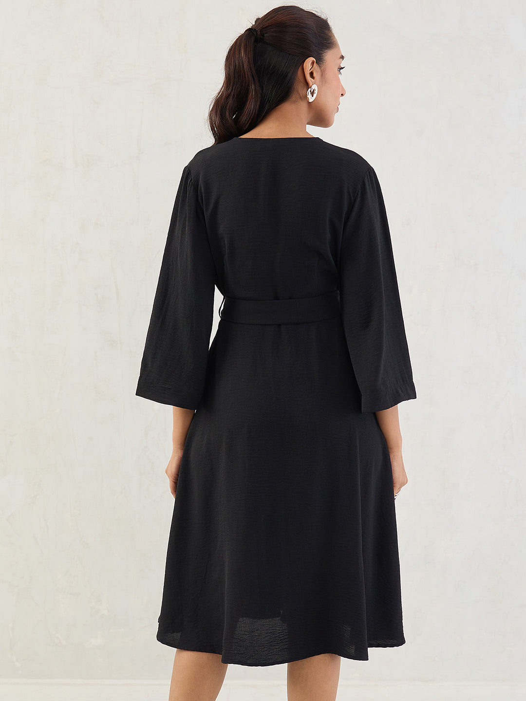 Black Wrap Midi Dress