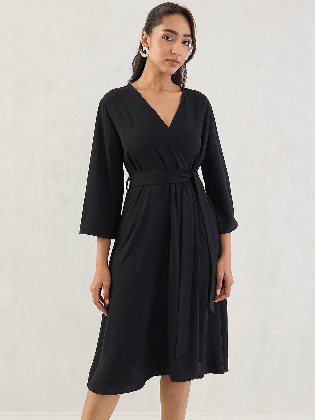Black Wrap Midi Dress
