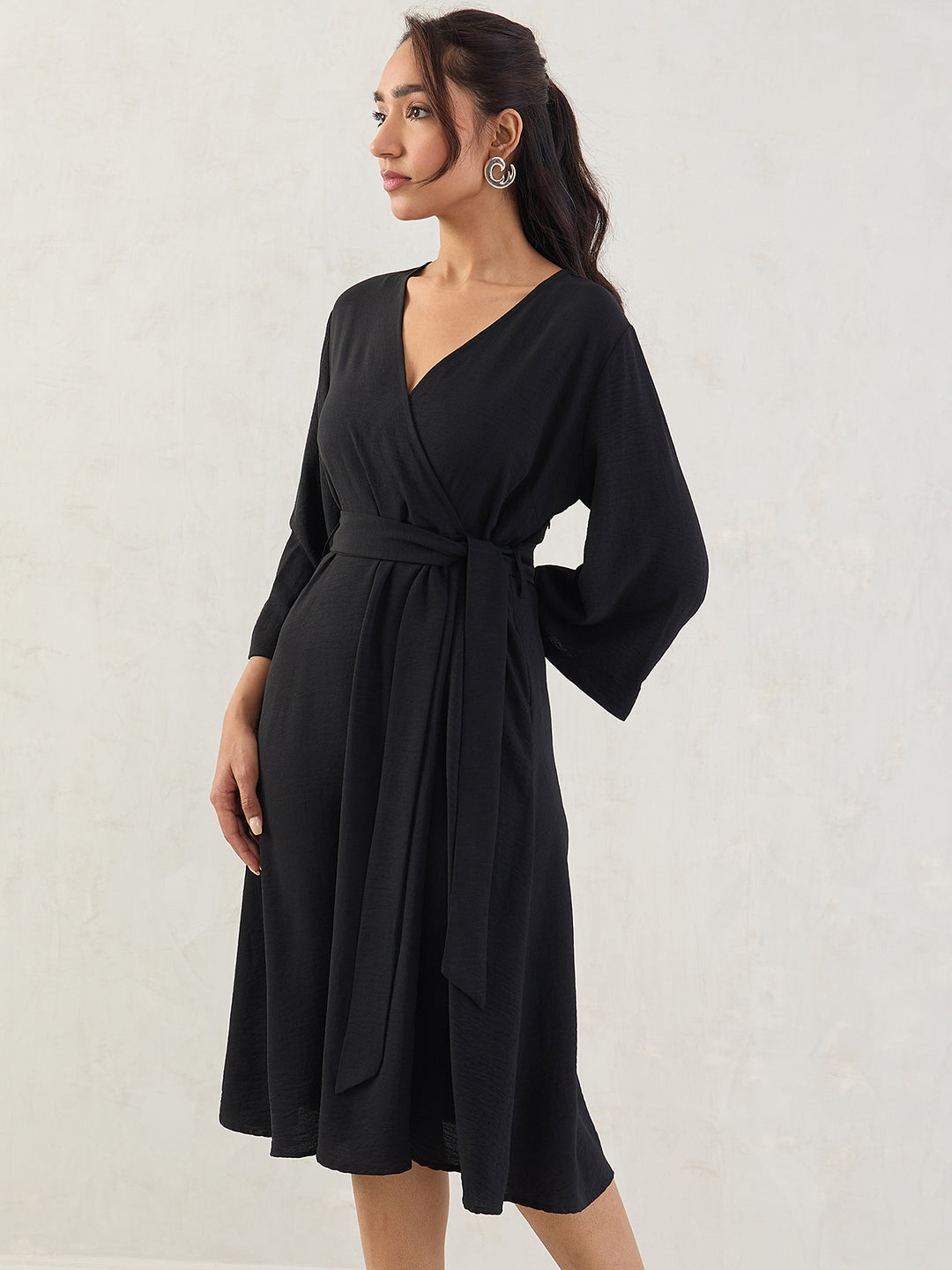 Black Wrap Midi Dress